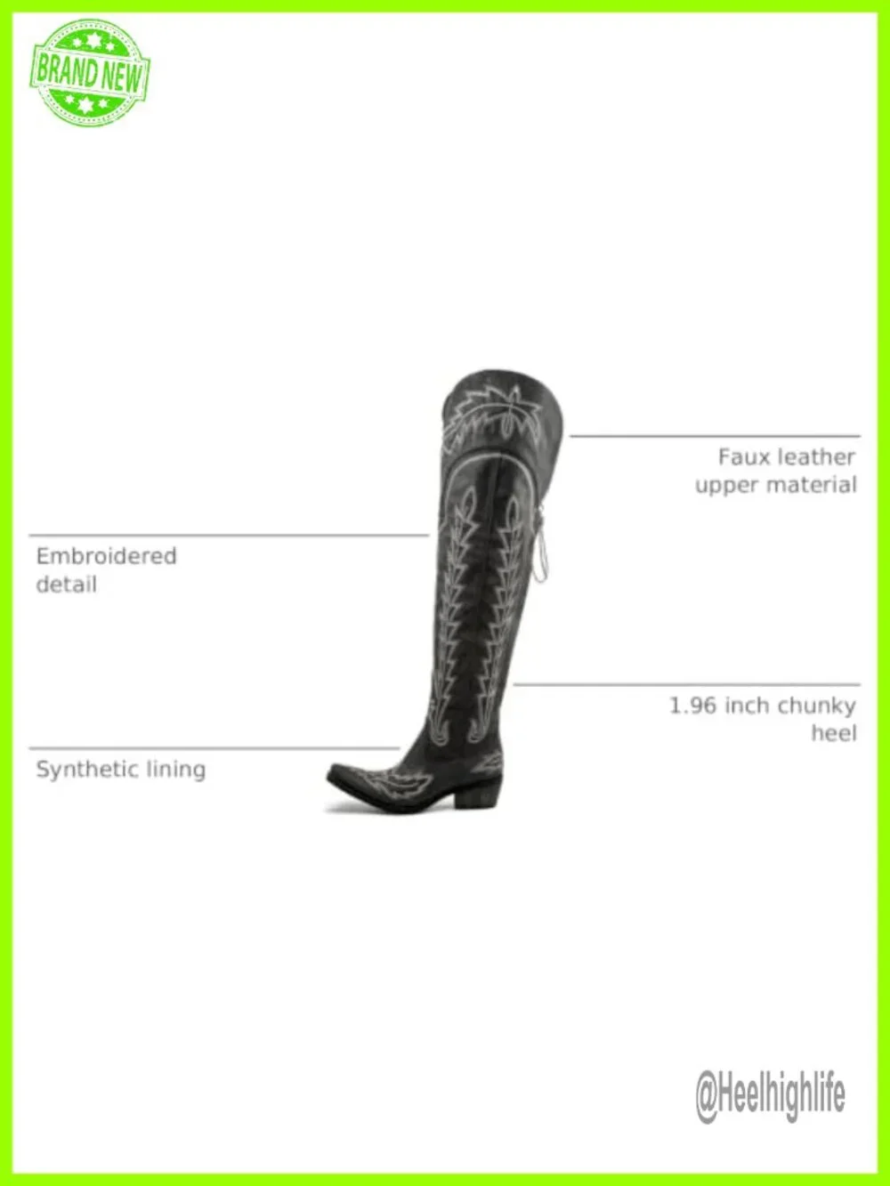 Thigh High Cowgirl Boots Wide Calf Western Embroidered Over The Knee Chunky Heel